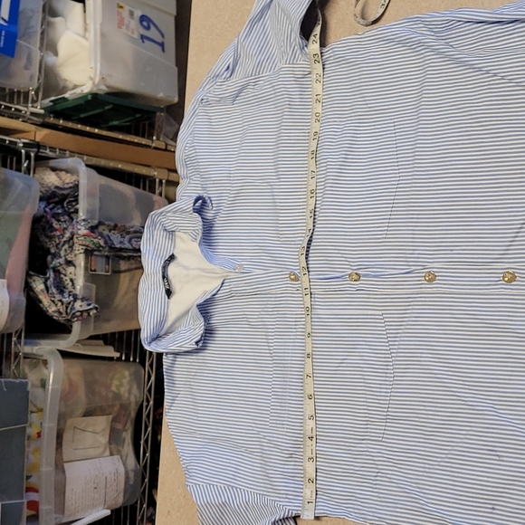 Zara Blue White Stripe Top 3/4 Sleeve With Gold Oversized Button Down Size XS - Picture 16 of 17